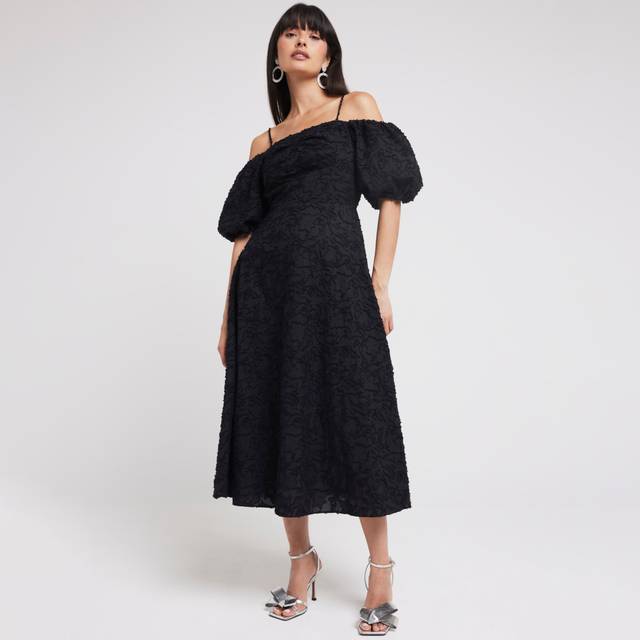 River Island Womens Black Puff Sleeve Skater Midi Dress - 10