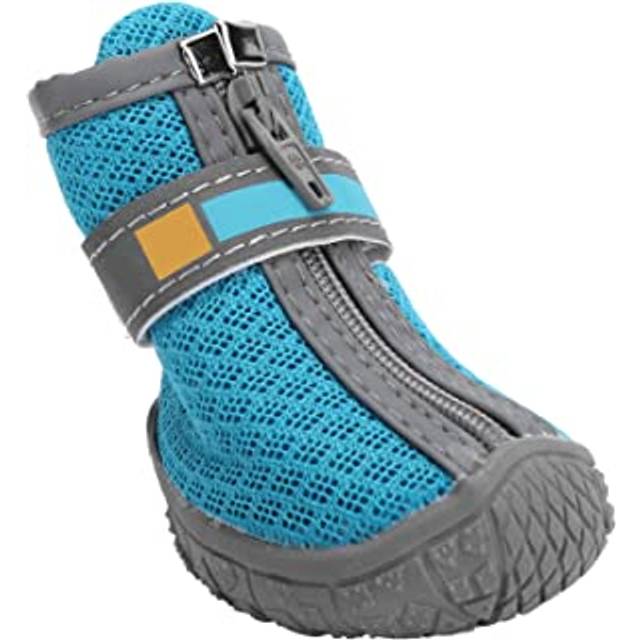 Hundskor skor, husdjur hund sommarskor skor booties med andningsbar utomhusnät halkskydd gummisulor förhindrar repor slickar(#5-Lake blue)