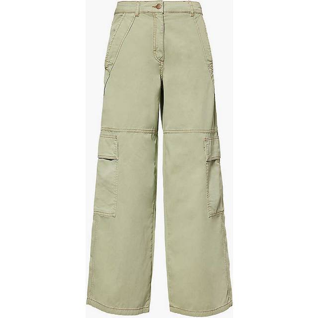 Me and Em Womens Silver Sage Patch-pocket Relaxed-fit Straight-leg Mid-rise Organic-cotton Trousers 10 - SILVER SAGE