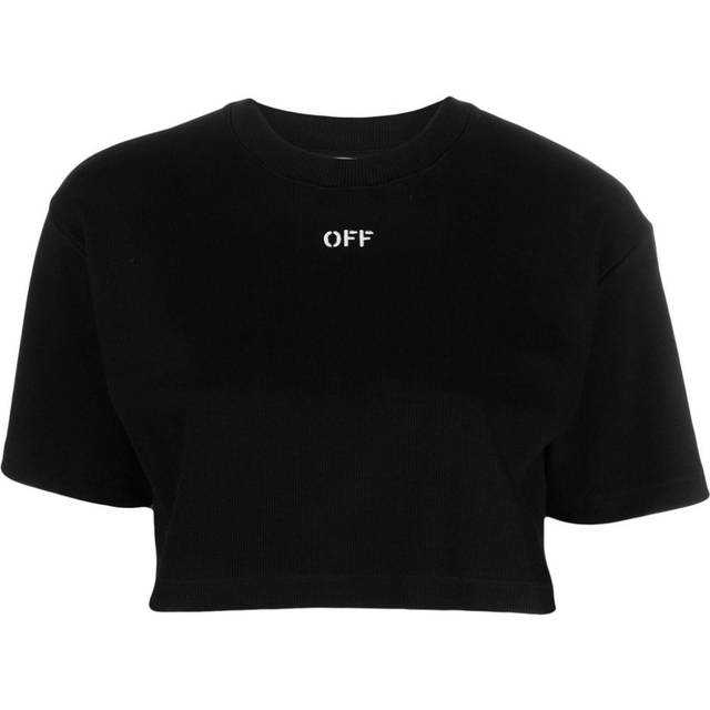 Off White, T-Shirts, female, Black, S, Black White Stamp Cropped T-Shirt