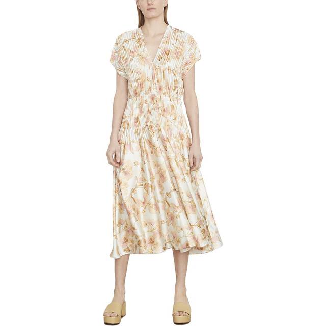 Vince Floral Crushed Cap Sleeve V-Neck Dress