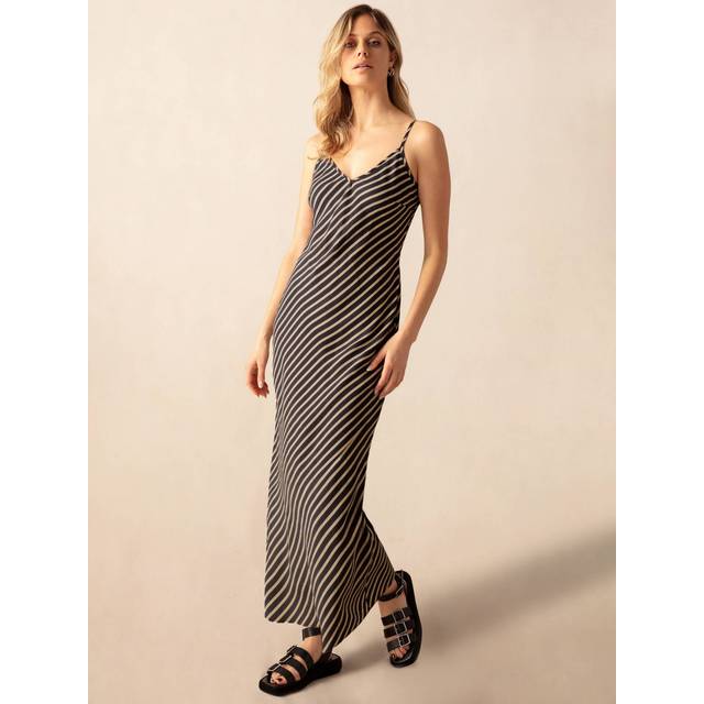Ro&Zo Stripe Slip Maxi Dress, Black