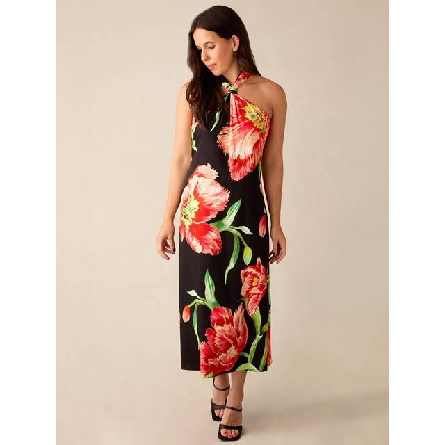 Ro&Zo Petite Lyra Floral Halterneck Midi Dress, Black/Multi