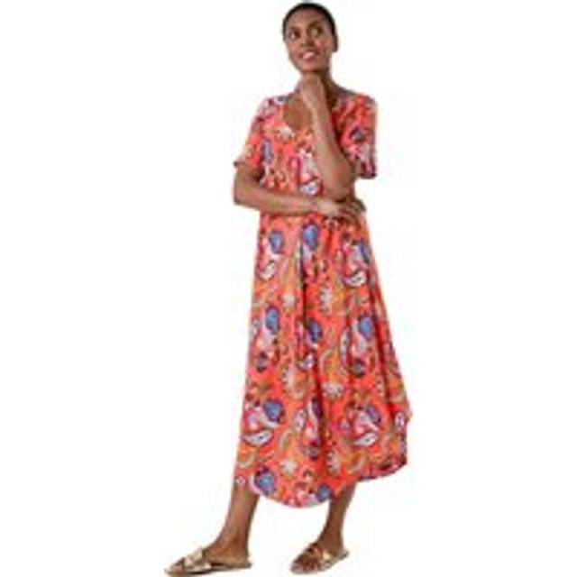 Roman Paisley Print Midi T-Shirt Dress In Orange - 10