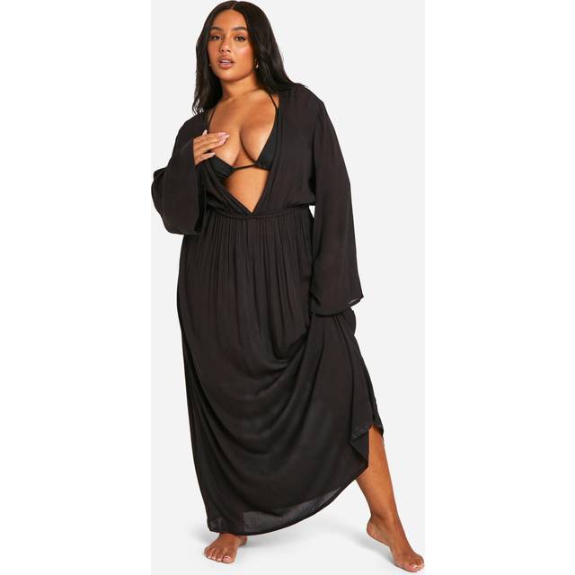 Womens Plus Cheesecloth Batwing Maxi Dress - Black - 18, Black