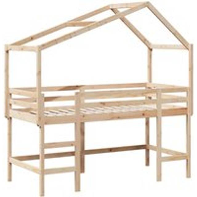 vidaXL Loft Bed with Ladder and Roof without Mattress 90x190 cm Single - Brown