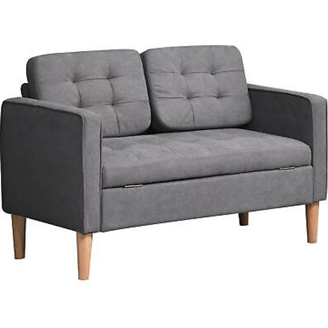 Homcom Compact Loveseat Sofa 2 Seater Sofa With Wood Legs, Light Grey