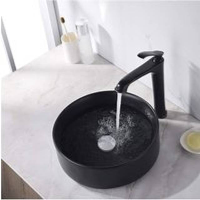 Living And Home Round Marble Black Vanity Bathroom Vessel Basin - One Size