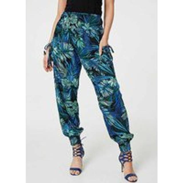 Izabel London Multi Blue Tropical Print High Waist Harem Pants - Blue Multi