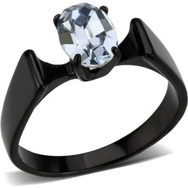 IP Black Stainless Steel Ring with Top Grade Crystal, Aquamarine - Size 8