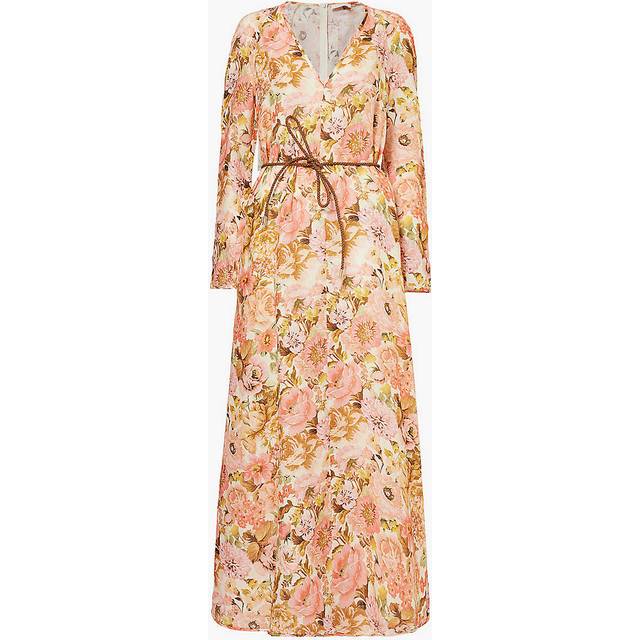 Zimmermann Womens Pink Rose Golden Floral-print Linen Maxi Dress Xs - PINK ROSE