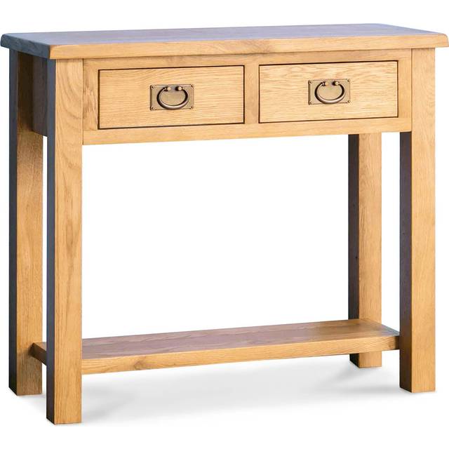 Surrey Oak Console Table with 2 Drawers & Shelf | Rustic Waxed Oak