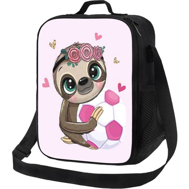 Lunch Bag Sloth Hug Pink Sport Ball Girls Soccer Football Love Tote Insulated Kids Cooler School Travel