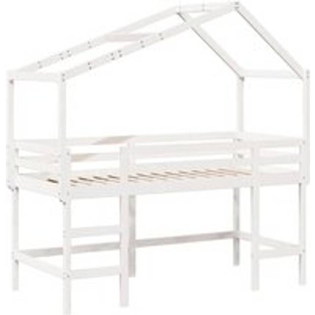 vidaXL Loft Bed with Ladder and Roof without Mattress White 80x200 cm