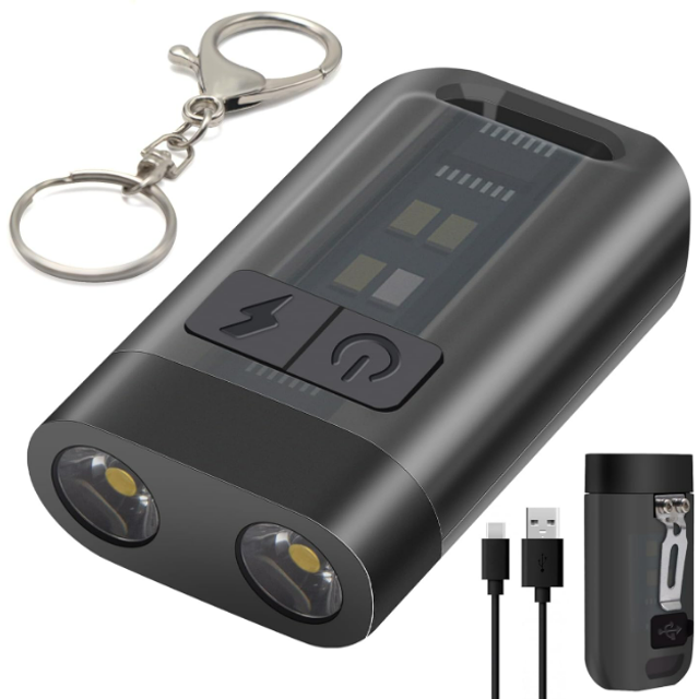 Chronus Keyring Torch LED Super Bright Flashlight with Clip, USB C Rechargeable Pocket Torch with Magnetic Base, EDC Torch with UV Light(Black)