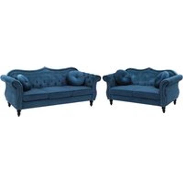 Beliani Velvet Sofa Set Navy Blue Skien, Blue