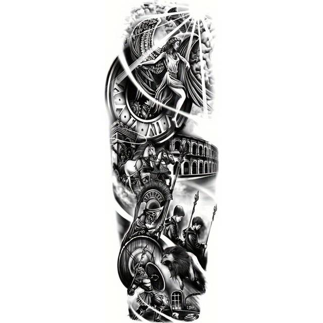 (TQB-286, 8) 8pc Waterproof Lion Tiger Skull Temporary Tattoo Stickers for Men and Women