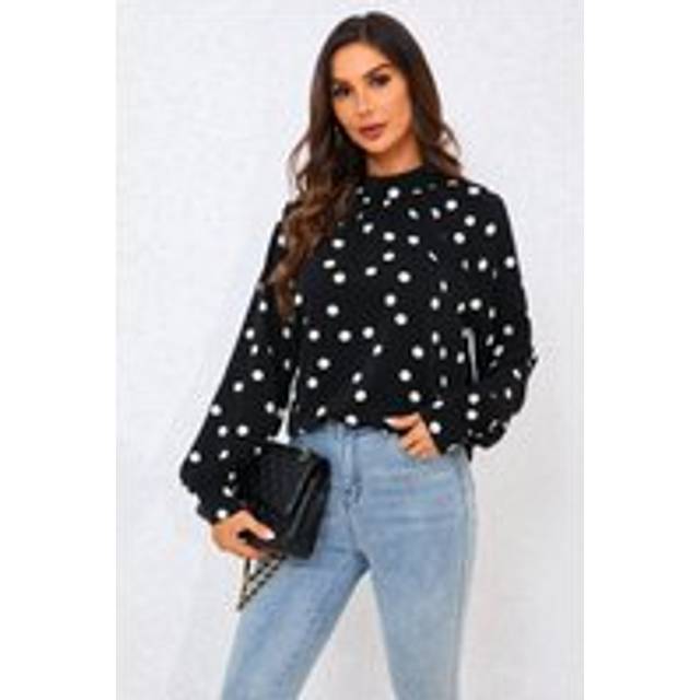 Black Dot Print Halter Neck Blouse Top In Black - S