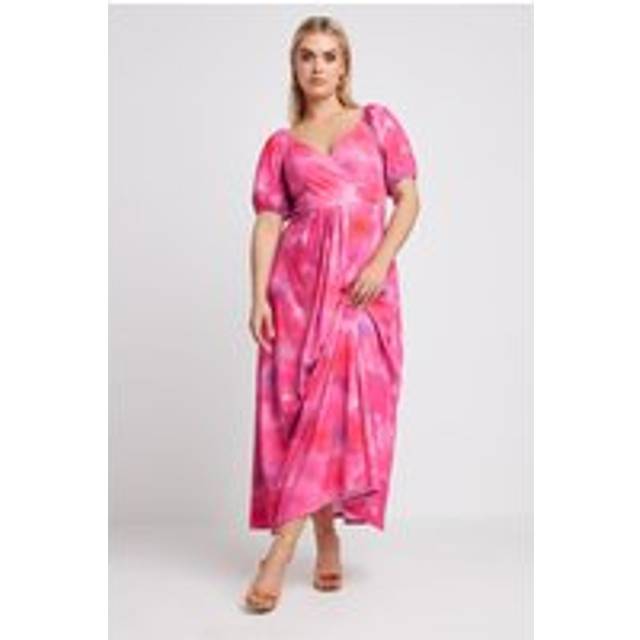 Yours Curve Pink Blur Floral Print Wrap Maxi Dress, Women's Curve & Plus Size, Yours - 16