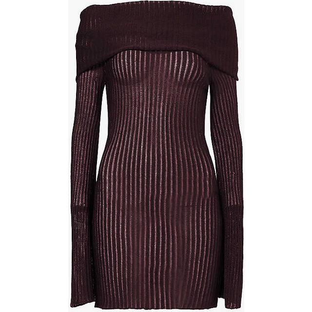 Aya Muse Womens Merlot Bardot Neckline Knitted Linen-blend Mini Dress Xs - MERLOT