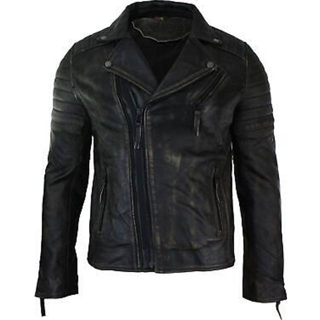 Slim Cross Zip Brando Real Leather Jacket - Brown - 4XL
