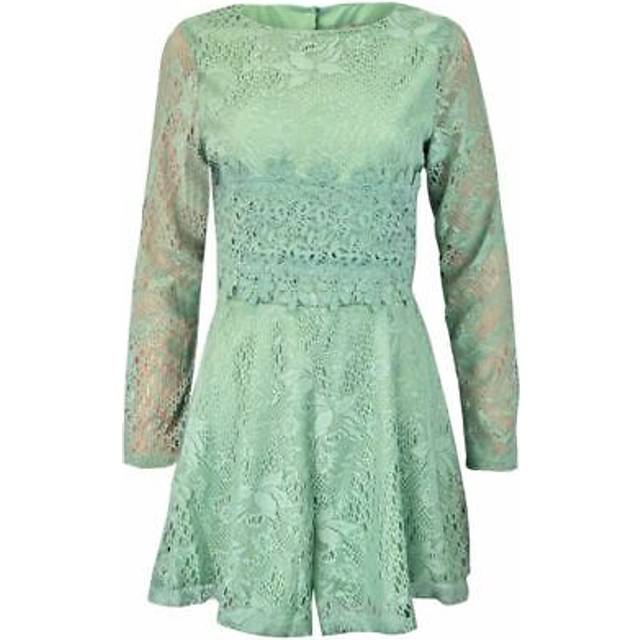 Topshop Womens Mint Green Lace Long Sleeve Playsuit - Size 6 UK