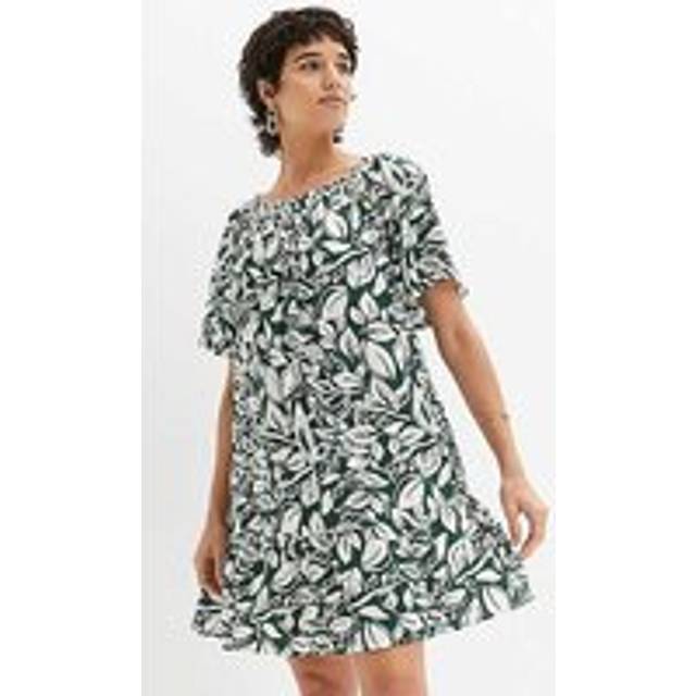 bonprix Sustainable Floral Print Off The Shoulder Dress - Dark Green Print