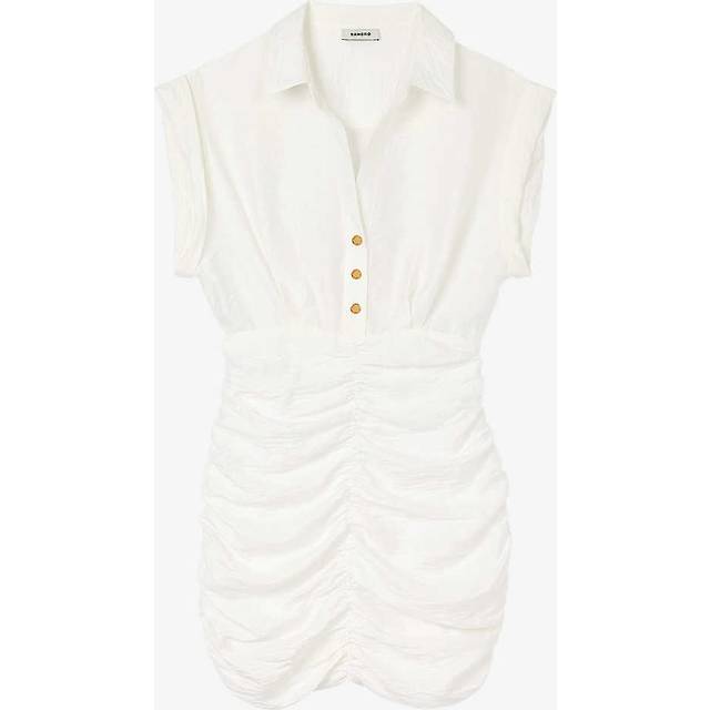 Sandro Womens Naturels Shirt-collar Draped-effect Linen-blend Mini Dress 12