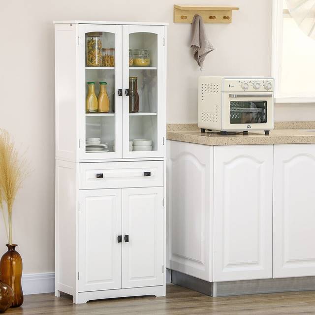 Homcom Kitchen Cupboard Storage Cabinet Adjustable Shelves, Glass Door, 160cm