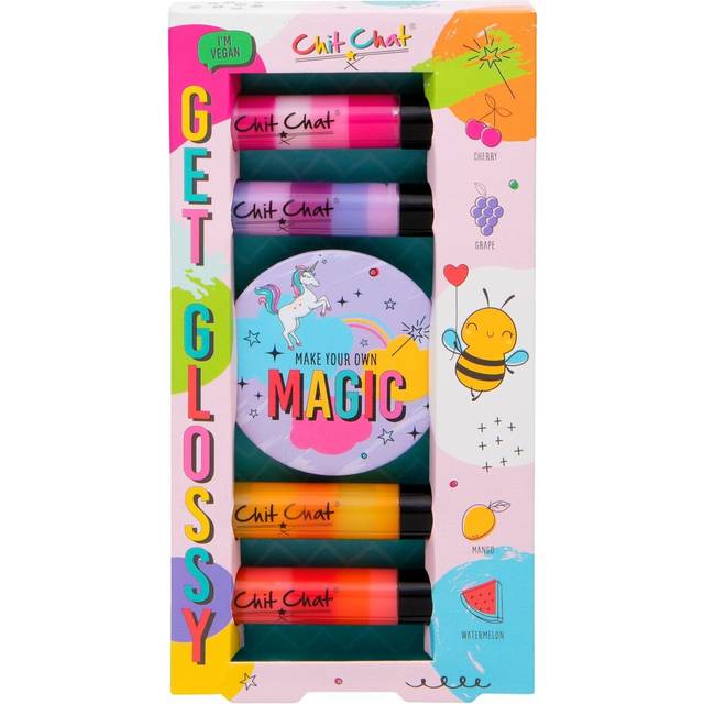 Chit chat girls rainbow lip gloss gift set makeup vegan kids fruit flavour xmas