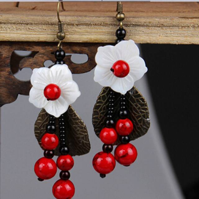 Ethnic style red retro bride earrings women