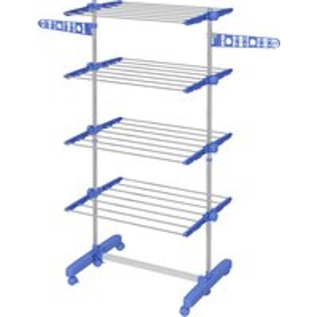 HOMCOM 4-Tier Clothes Airer, Foldable Clothes Drying Rack, Stainless Steel Indoor and Outdoor Clothes Dryer with Wheels and Wings, Easy Assembly, 142