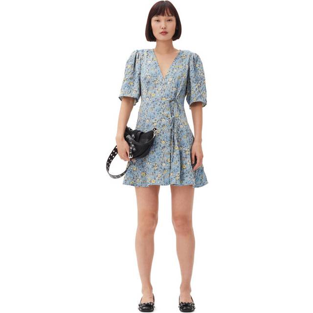 GANNI Satin Wrap Mini Dress