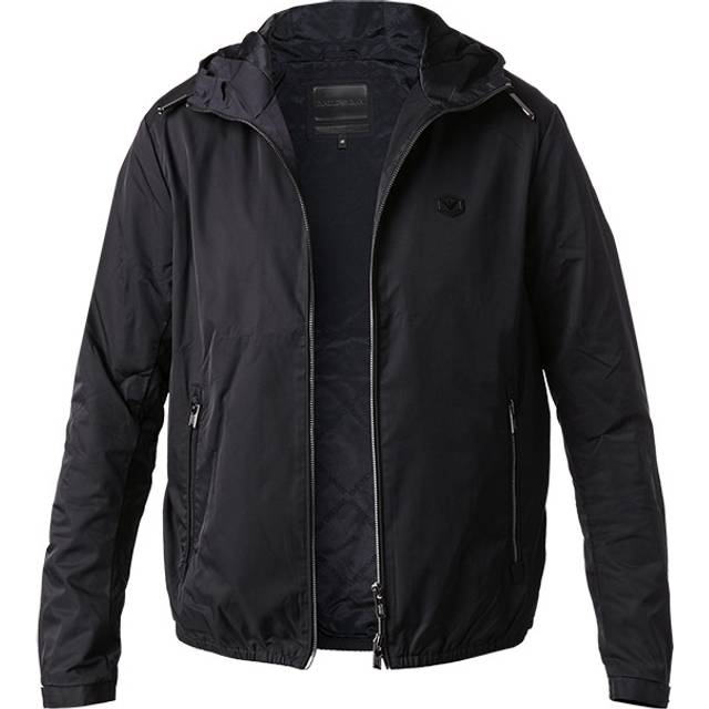 Hooded, water-repellent nylon blouson with logo patch