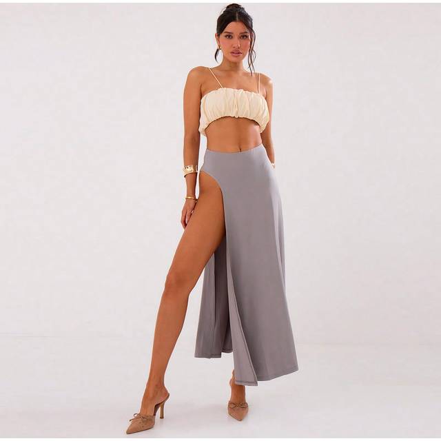 MUSERA Low Rise Side Split Maxi Skirt Elegant Spring Summer Sexy Vacation