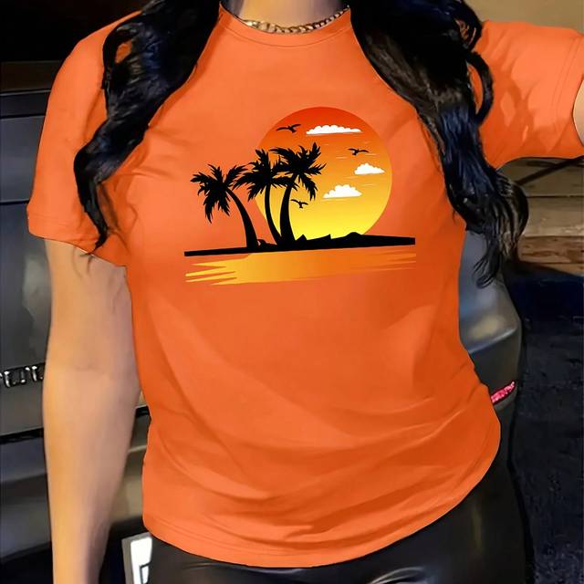 VaVaBold Comfortable Digital Print Casual Women&#39;s T-Shirt With Vacation & Leisure Theme Design Graphic Tees Women Tops