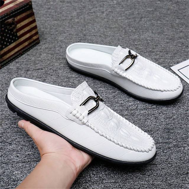SHEIN Men Breathable Half Toe Korean Style Penny Loafers With White Non-Lace Slouchy Driving Shoes