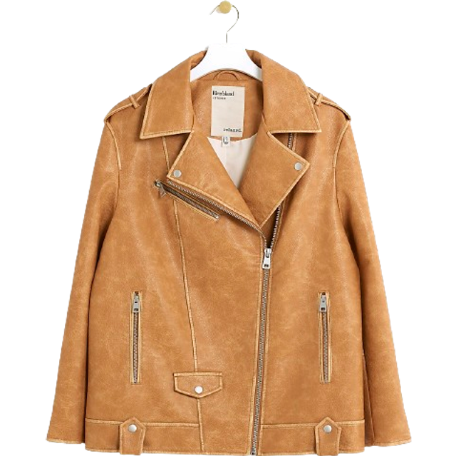 River Island Womens Brown Oversized Faux Leather Biker Jacket - 6