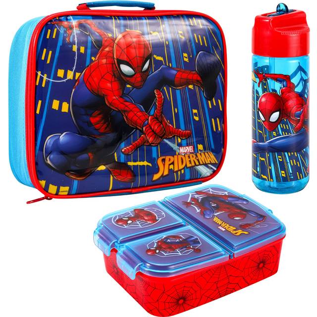Spiderman Kids Childrens Lunch Box Set â Insulated Lunch Bag, Multicompartment Lunch Box & 540ml Water Bottle - School Travel Lunch Food Set, BPA