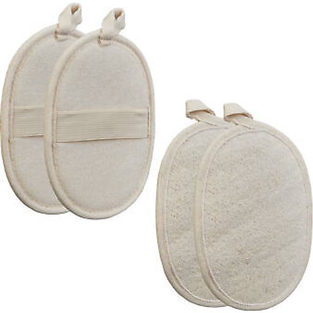 Loofah Sponge, Set of 4, for Body & Face, Gentle Exfoliation and Deep Pore Cleansing, Shower Accessory, Beige - Relaxdays