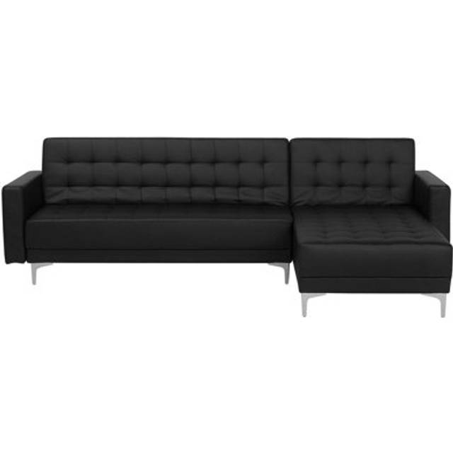 Left Hand Faux Leather Corner Sofa Black ABERDEEN