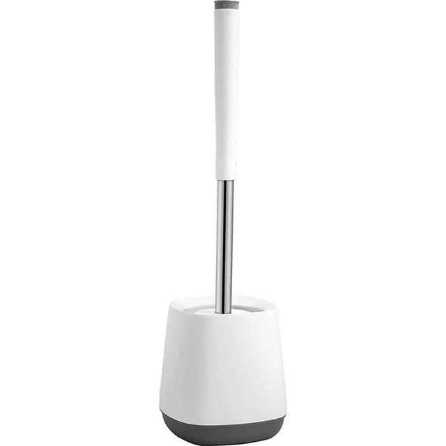 [Upgraded] Toilet Brush with Drainage Holder Set,Flex Silicone Anti-Clog Anti-Drip Brush Head, White/Grey Colour with Stainless Steel Handle, 1-Pack
