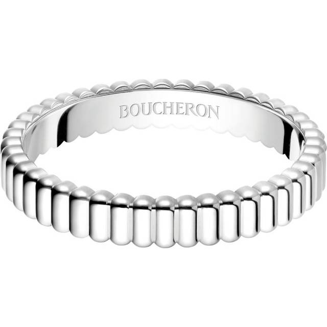 Boucheron Mens Silver Quatre Grosgrain 18ct White Gold Wedding Band 49mm - SILVER
