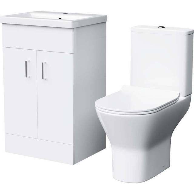 600mm Floorstanding White Basin Vanity & Rimless Close Coupled Toilet Flat Pack