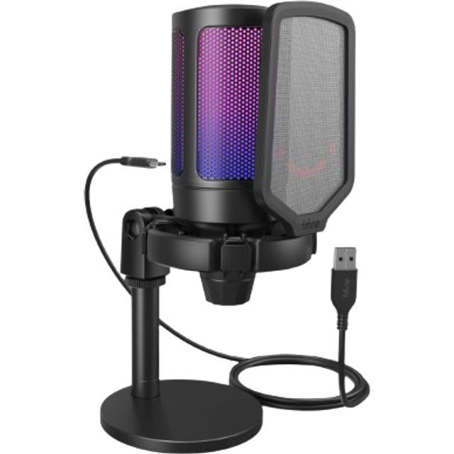 Fifine AMPLIGAME A6 USB Gaming Mikrofon RGB (PC/PS4/PS5) - Svart