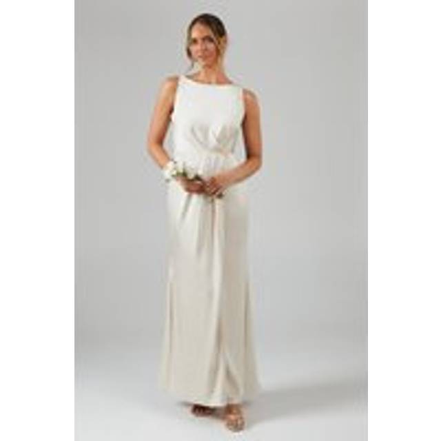 Asymmetric Back Detail Satin Bridesmaid Dress - Champagne - 12
