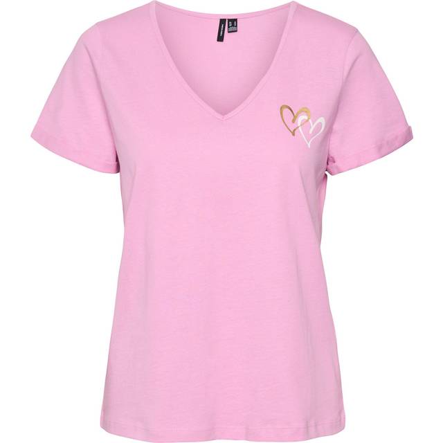 Girls' v-neck T-shirt Vero Moda Heart - Rose