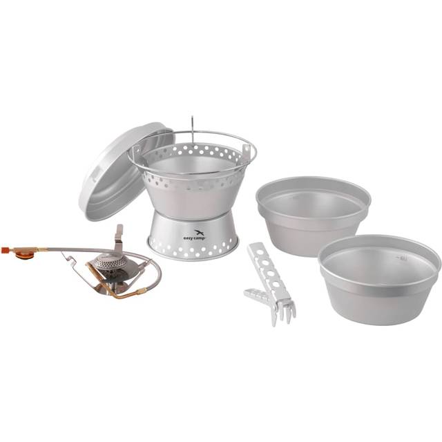 Easy Camp Camping Cooker and Stove Set Pot Pan Kettle Cook Set Storm Silver