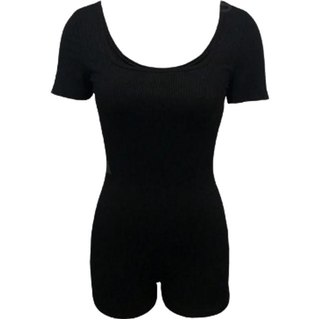 Kvinnors Kort Ärm Fyrkant Hals Unitard Jumpsuit - Svart (L,M,S,XL)