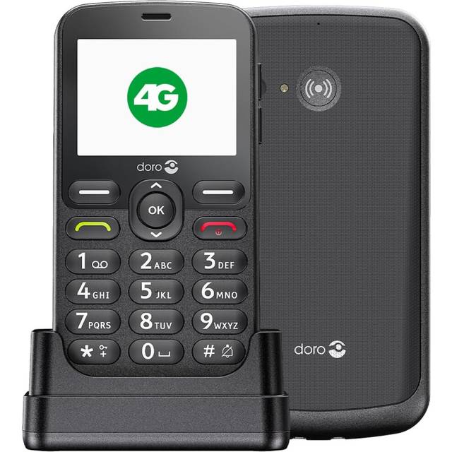 Doro 1880 4G unlocked basic bar mobile phone for seniors with loud and clear sound, large buttons, assistance button and USB C charging with cradle.